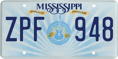 MS license plate ZPF948