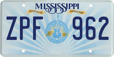 MS license plate ZPF962