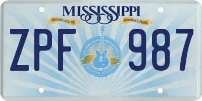 MS license plate ZPF987