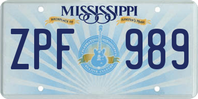 MS license plate ZPF989