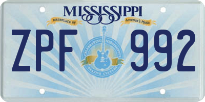 MS license plate ZPF992