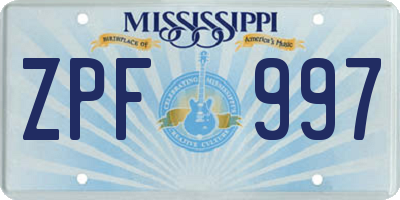 MS license plate ZPF997