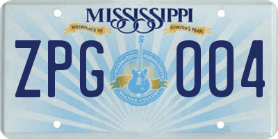 MS license plate ZPG004