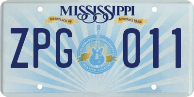 MS license plate ZPG011