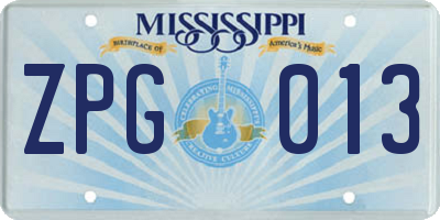 MS license plate ZPG013