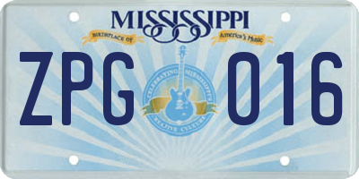 MS license plate ZPG016