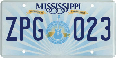 MS license plate ZPG023