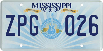 MS license plate ZPG026