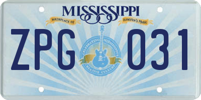 MS license plate ZPG031