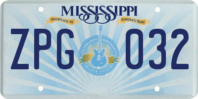 MS license plate ZPG032