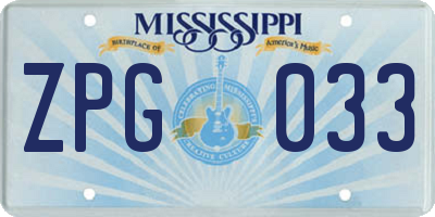 MS license plate ZPG033