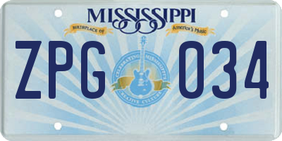 MS license plate ZPG034
