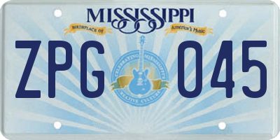 MS license plate ZPG045