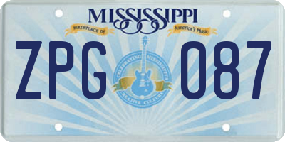MS license plate ZPG087