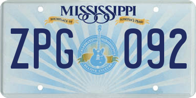 MS license plate ZPG092