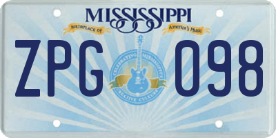 MS license plate ZPG098