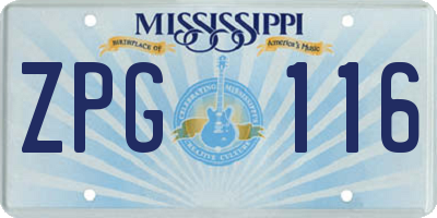 MS license plate ZPG116