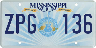MS license plate ZPG136
