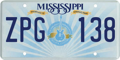 MS license plate ZPG138