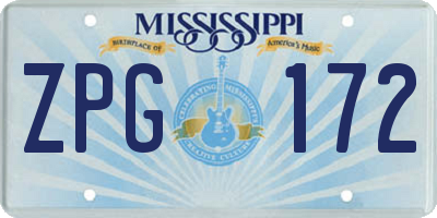 MS license plate ZPG172