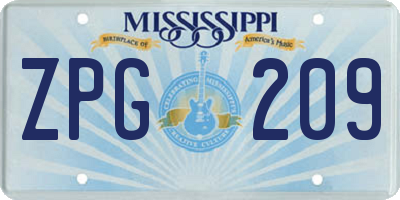 MS license plate ZPG209