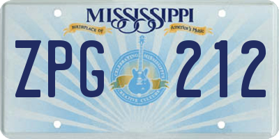 MS license plate ZPG212
