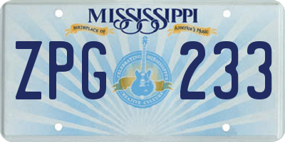 MS license plate ZPG233