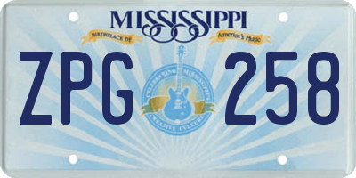 MS license plate ZPG258