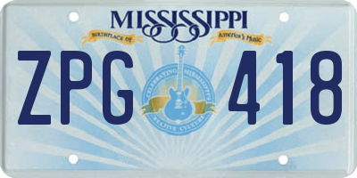 MS license plate ZPG418