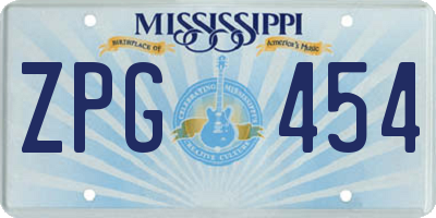 MS license plate ZPG454