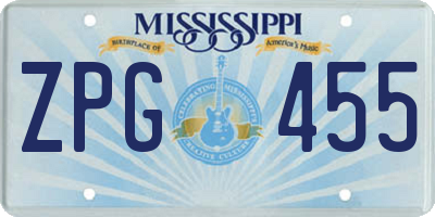 MS license plate ZPG455