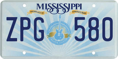 MS license plate ZPG580