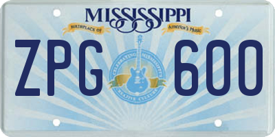 MS license plate ZPG600