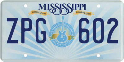 MS license plate ZPG602