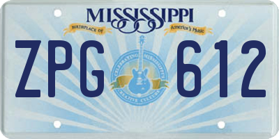 MS license plate ZPG612