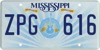 MS license plate ZPG616