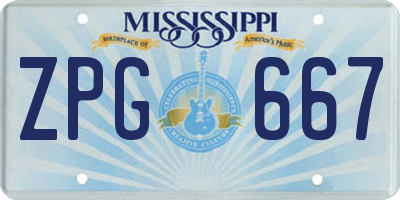 MS license plate ZPG667