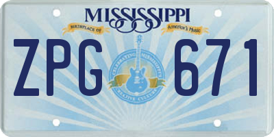 MS license plate ZPG671