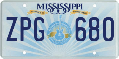 MS license plate ZPG680