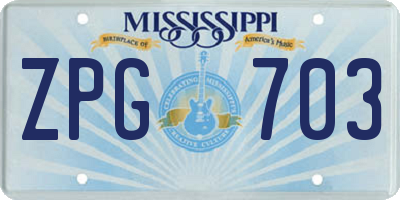 MS license plate ZPG703