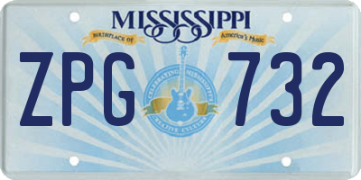 MS license plate ZPG732