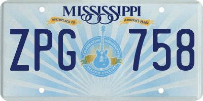 MS license plate ZPG758