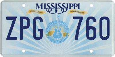 MS license plate ZPG760