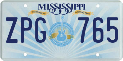 MS license plate ZPG765