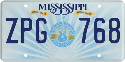 MS license plate ZPG768