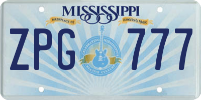 MS license plate ZPG777