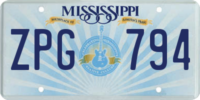 MS license plate ZPG794
