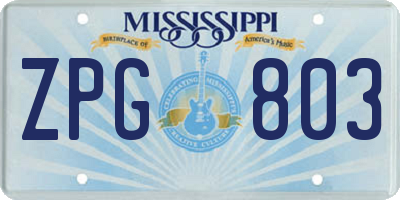 MS license plate ZPG803