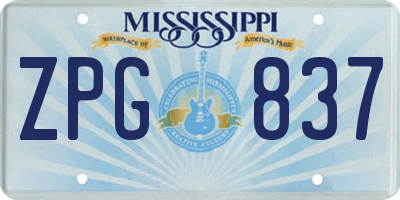 MS license plate ZPG837