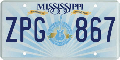 MS license plate ZPG867